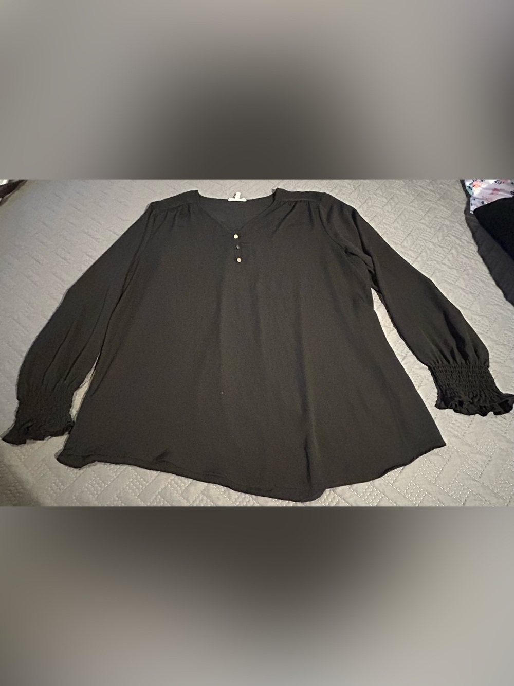 Maurices Black Long-Sleeve Henley Blouse with Smocked Cuffs Size XL